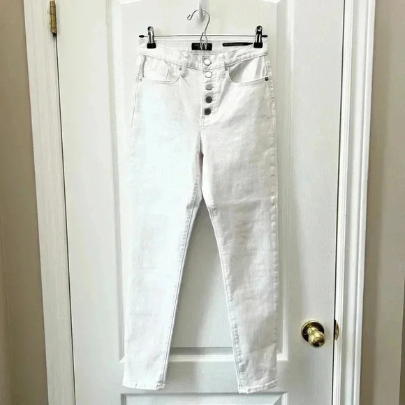 Banana Republic High Rise Skinny Jeans Premium Denim Button Fly White Size 26 - Picture 3 of 13